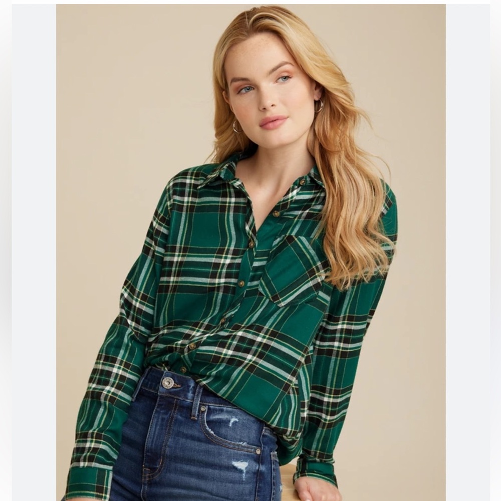 Maurices | Green Plaid Blouse